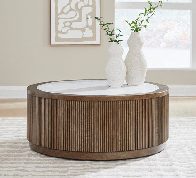 Light Brown Faux Stone Coffee Table with Casters — product view