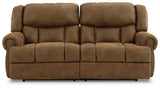 Boothbay Auburn Faux Leather Power Reclining Sofa head-on side angle