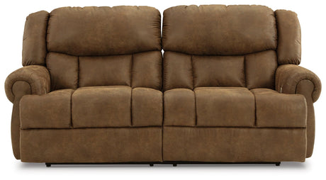 Boothbay Auburn Faux Leather Power Reclining Sofa head-on side angle