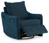 McBurg Navy Microfiber Swivel Power Recliner reclined position