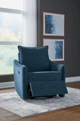 McBurg Navy Microfiber Swivel Power Recliner open position