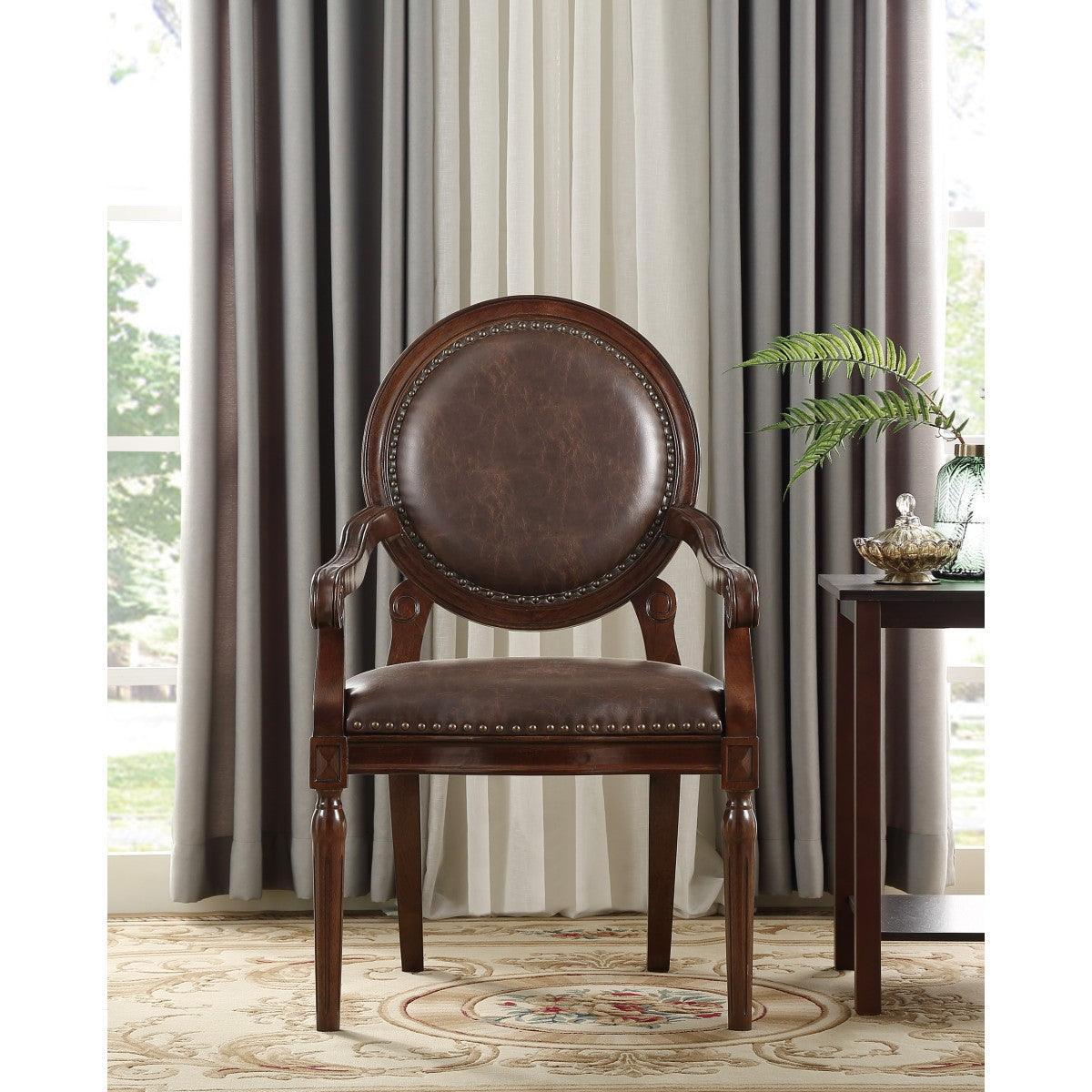 Aldermont dark brown desk chair close-up showing nailhead trim and cushion