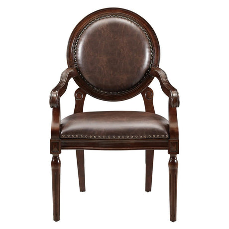 Aldermont dark brown desk chair front view with faux leather upholstery