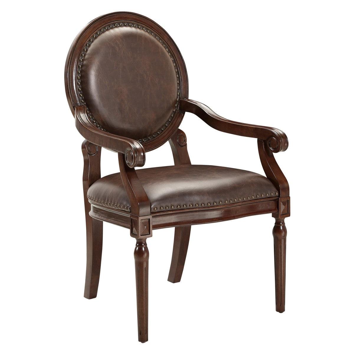 Aldermont Dark Brown Traditional Solid Wood And Plywood Faux Leather Upholstery Youth Desk Chair - Ella Furniture