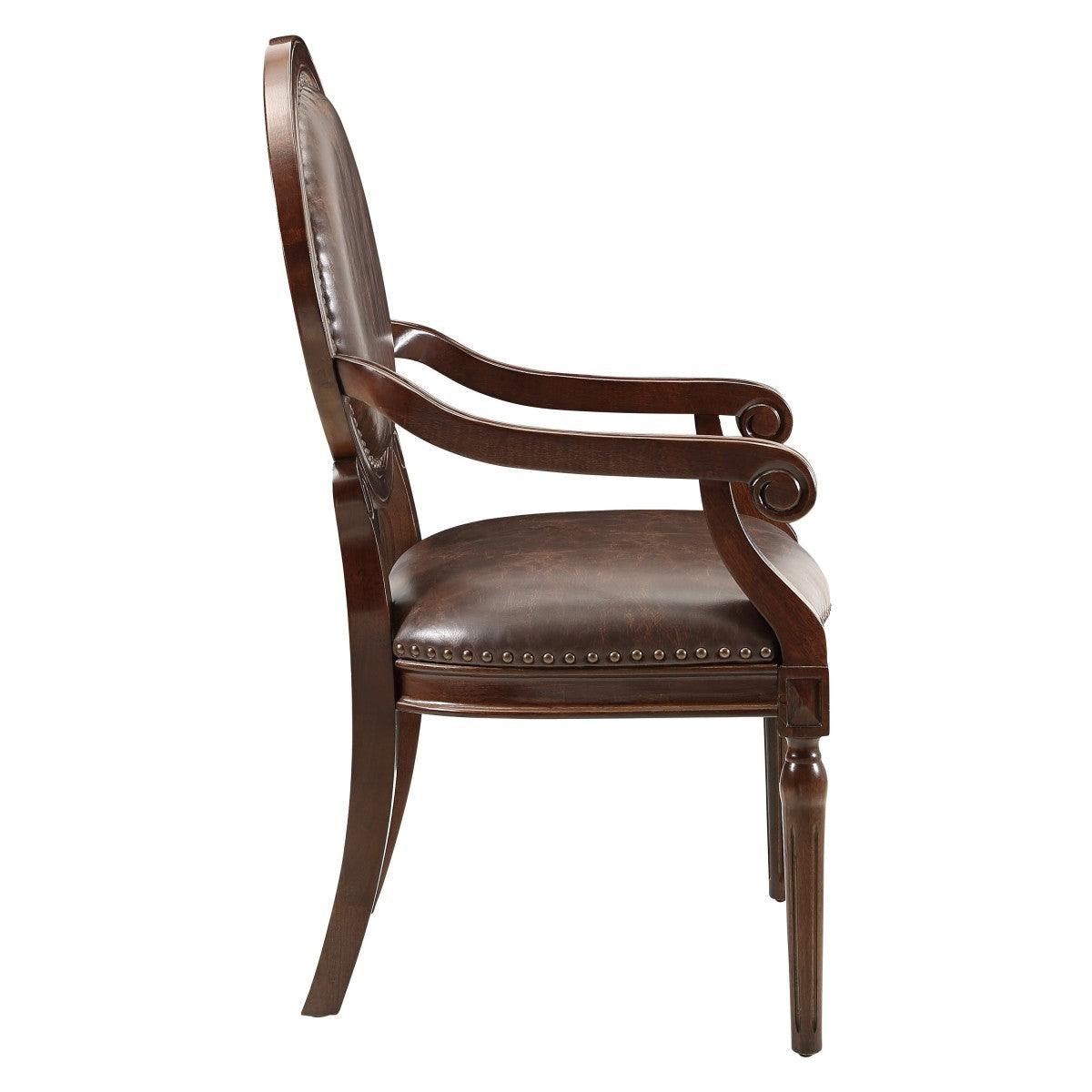 Aldermont dark brown desk chair angled side view highlighting padded seat and arms