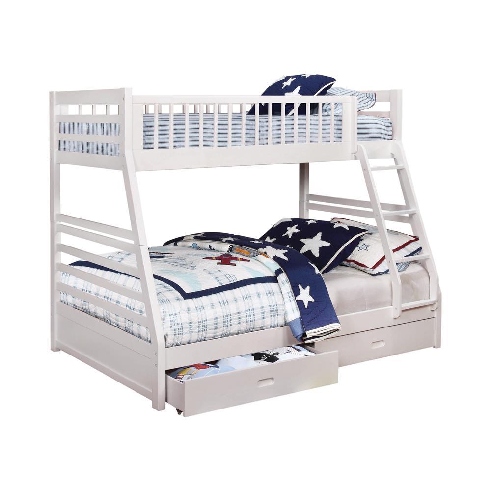 Ashton Twin Over Full Bunk Bed white side angle with drawers