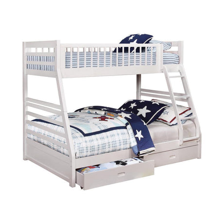Ashton Twin Over Full Bunk Bed white side angle with drawers