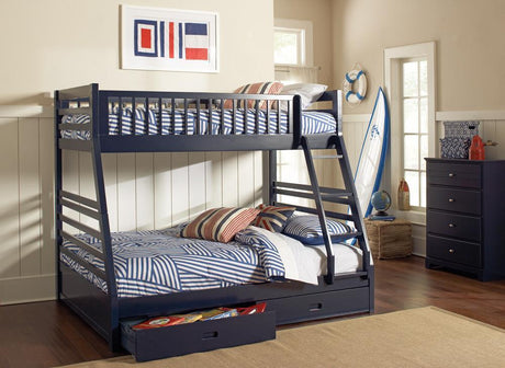 Ashton twin over full bunk bed navy blue front view