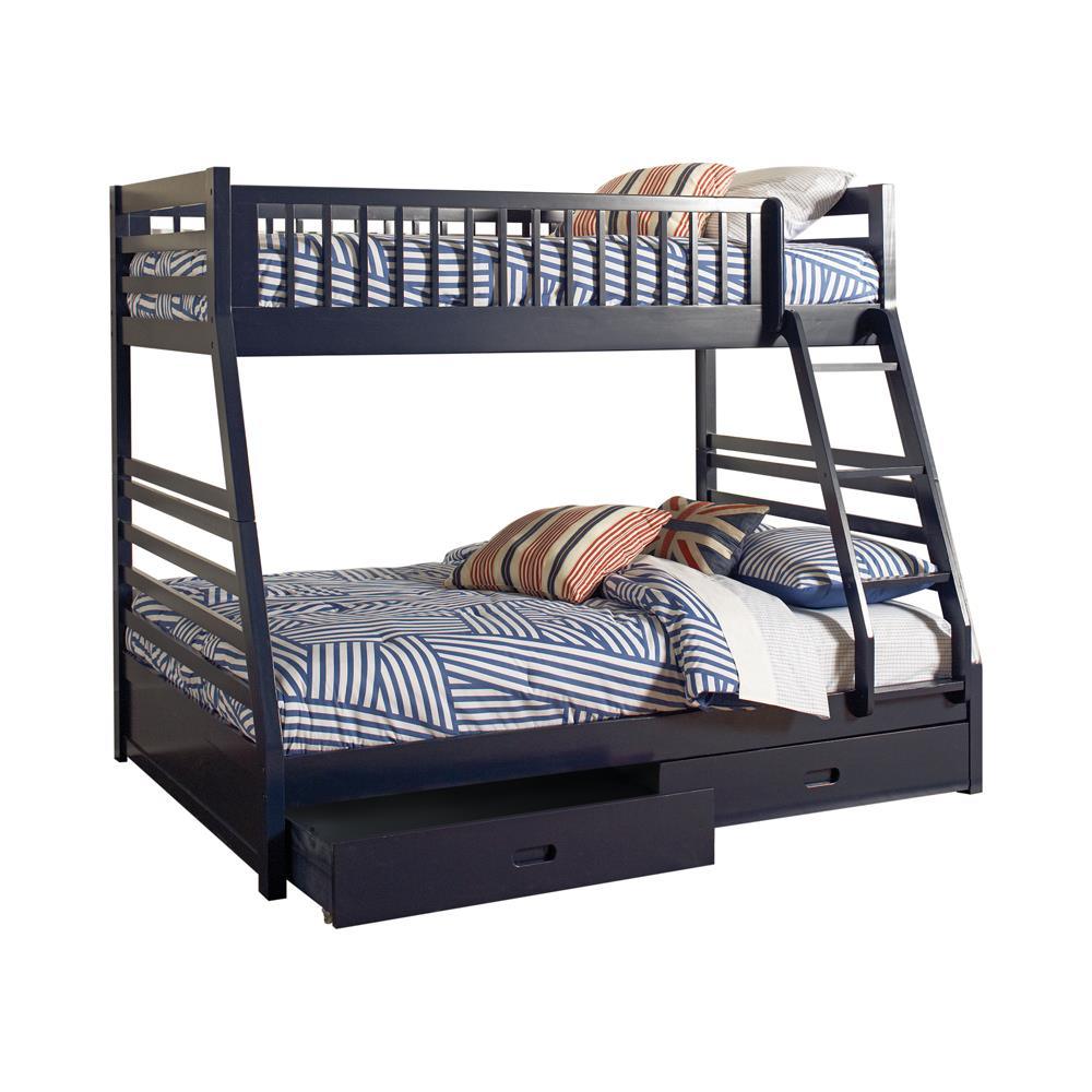 Ashton twin over full bunk bed navy blue side view