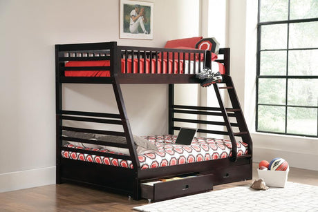 Ashton Twin Over Full 2-Drawer Bunk Bed Cappuccino front angle