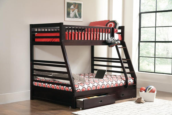 Ashton Twin Over Full 2-Drawer Bunk Bed Cappuccino front angle