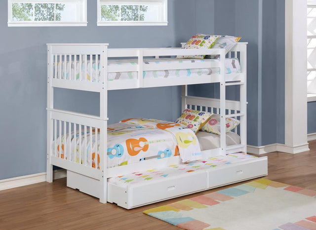 Front view of Chapman Twin over Twin Bunk Bed white solid pine