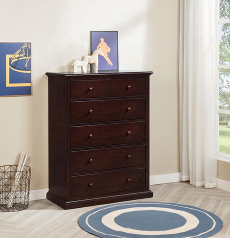 Side view of Sumerlin 6-drawer chest of drawers cappuccino finish