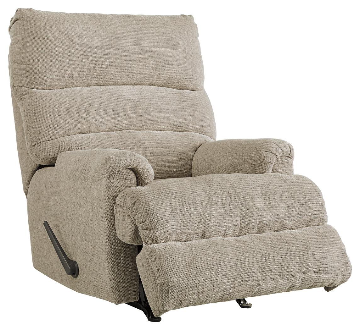 Reclining position of Man Fort Dusk chenille recliner