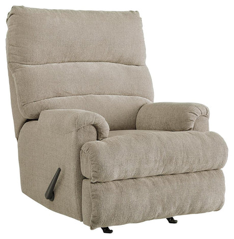 Side view of Man Fort Dusk chenille recliner