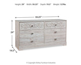 Paxberry Whitewash Dresser — dimension illustration