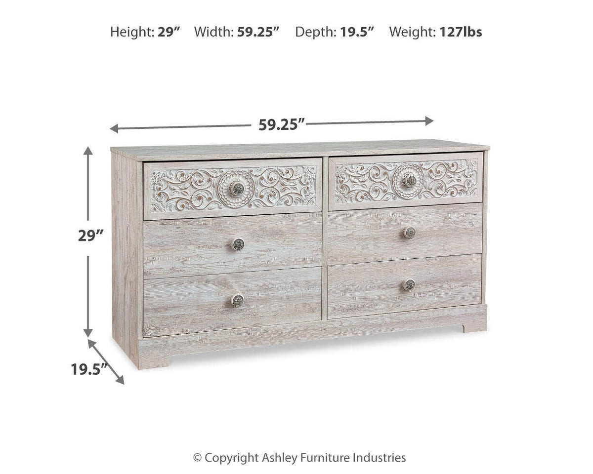 Paxberry Whitewash Dresser — dimension illustration