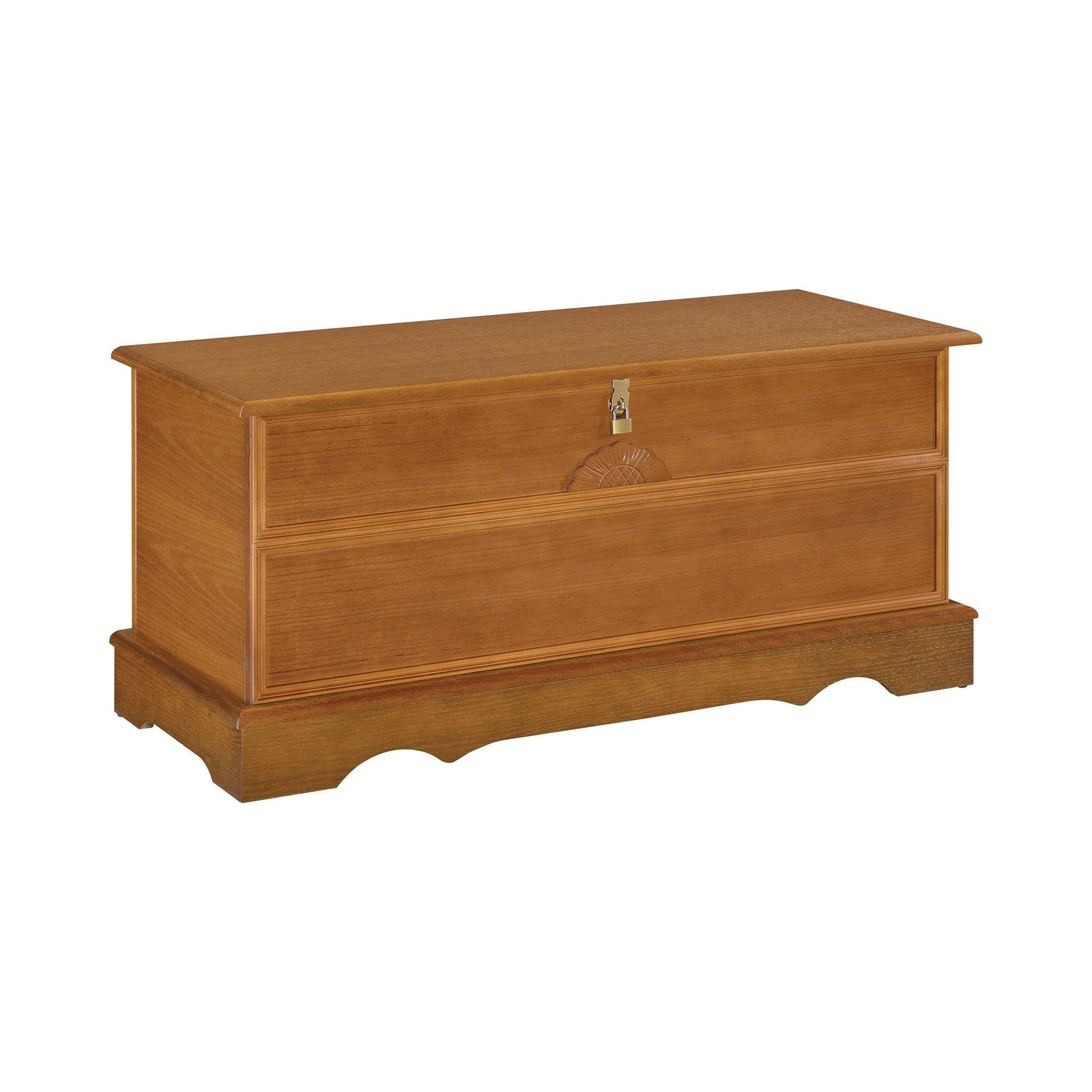 Paula cedar chest side angle in honey brown