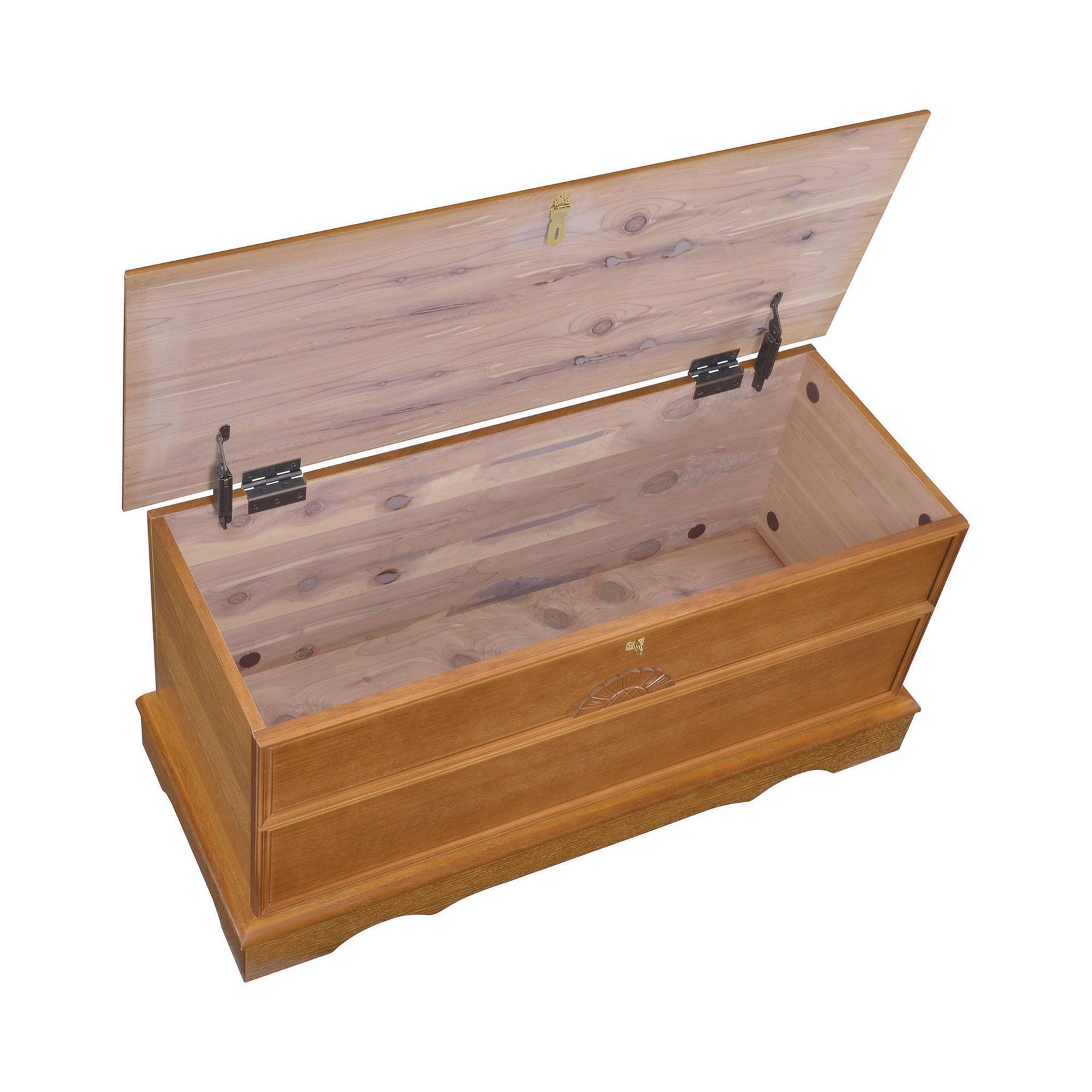 Interior storage space of Paula cedar chest in honey