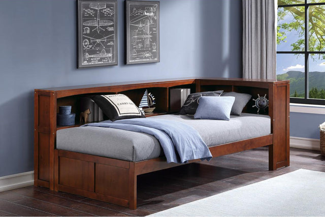 Rowe Dark Cherry Twin Bookcase Corner Bed angled view with dark cherry finish