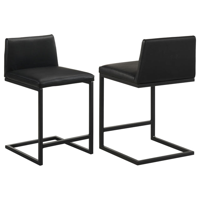 Vardon Genuine Leather Counter Height Chairs Black Set of 2 — product view