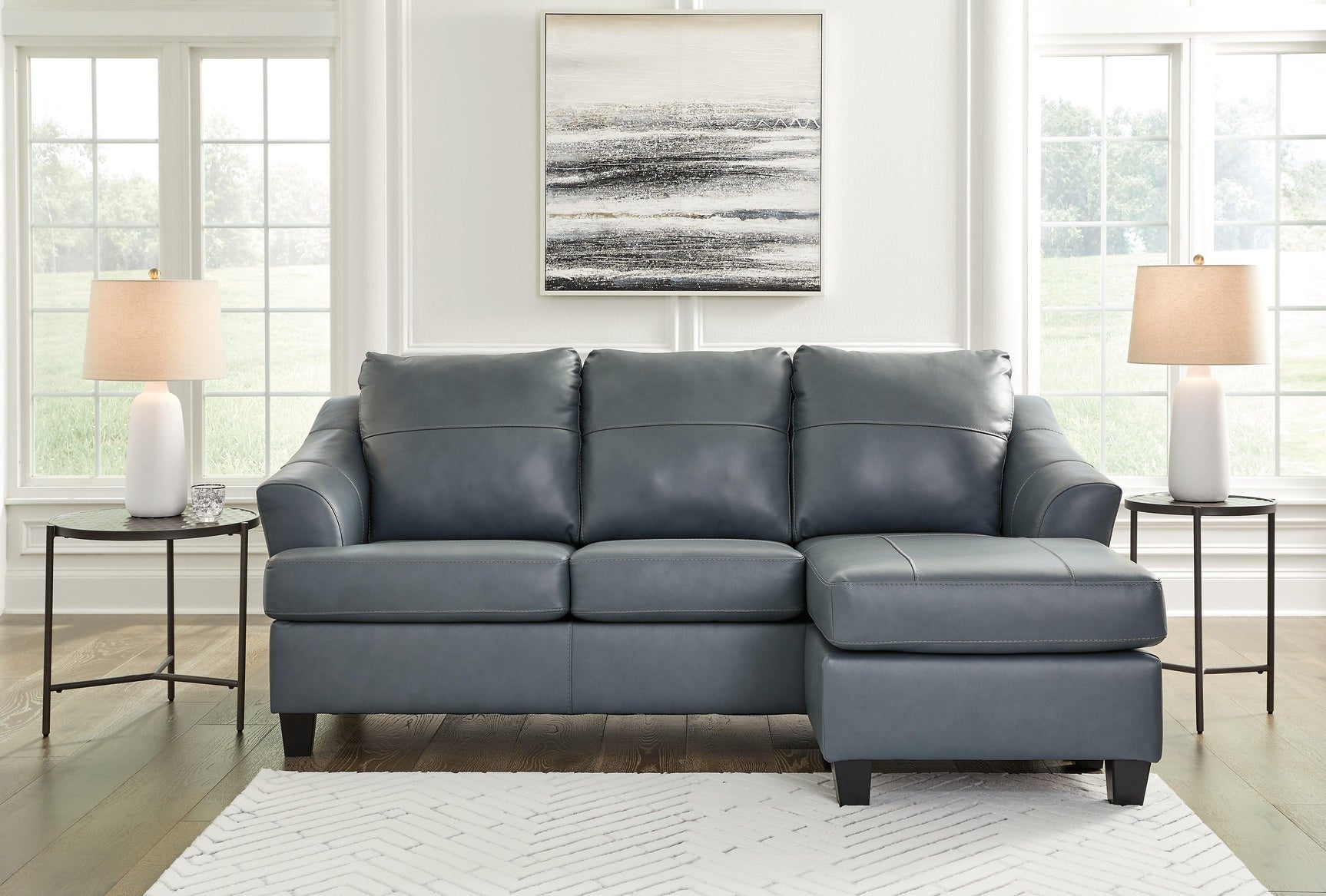 Genoa Steel Leather Sofa Chaise - Ella Furniture