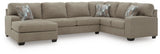 Side view of Newellen Hemp Chenille 3-Piece Sleeper Sectional with Chaise