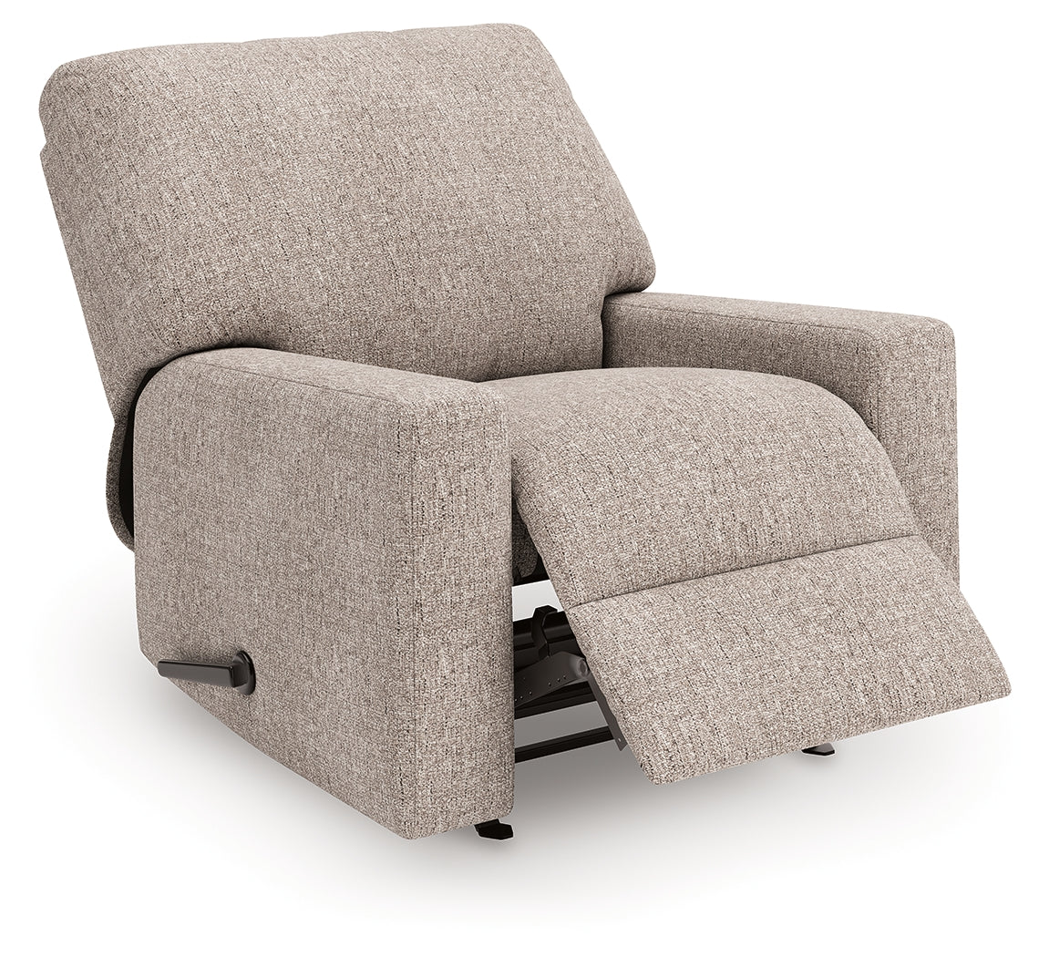 main view of Seyler Lane Hemp Chenille Recliner angled open