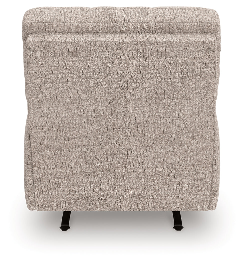 back view of Seyler Lane Hemp Chenille Recliner reclining