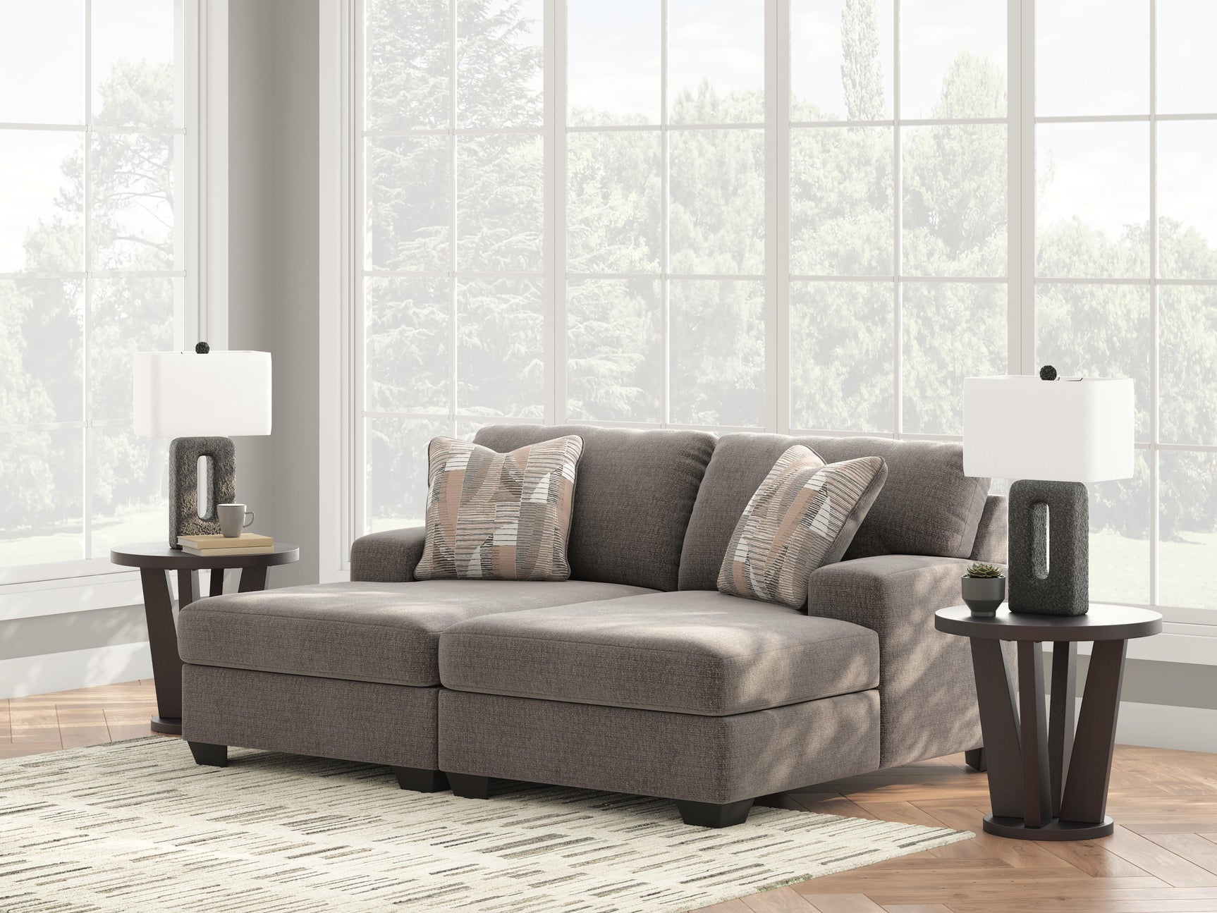 Side view of Clarington Greystone Chenille 2-Piece Super Chaise sectional