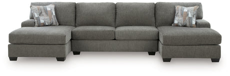 Side angle of Clarington Greystone Chenille sectional sofa with double chaise