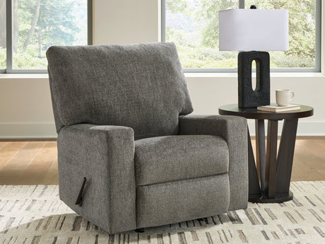 Side view of Clarington Greystone Chenille Recliner