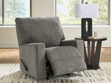 Side view showing recliner position on Clarington Greystone Chenille Recliner
