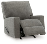Clarington Greystone Chenille Recliner in reclining position