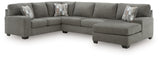 Side view of Clarington Greystone Chenille 3-Piece Sectional Sofa with Chaise