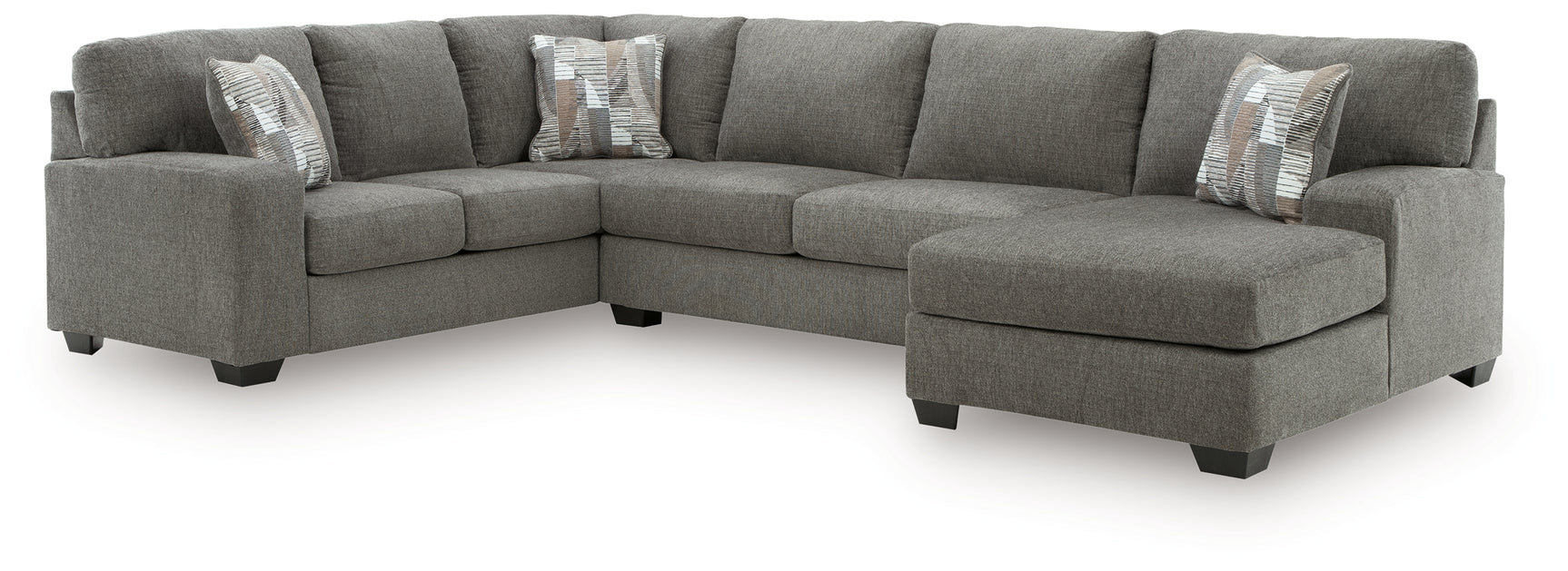 side view of Clarington Greystone Chenille 3-Piece Sleeper Sectional with Chaise sofa