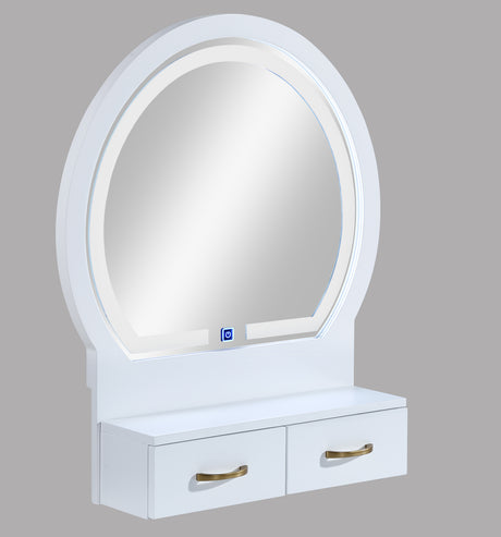 Close-up of vanity hardware and finish