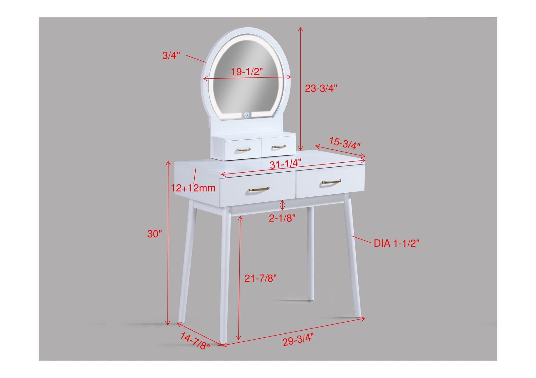 Vanity and stool showing white finish