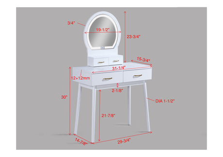 Vanity and stool showing white finish