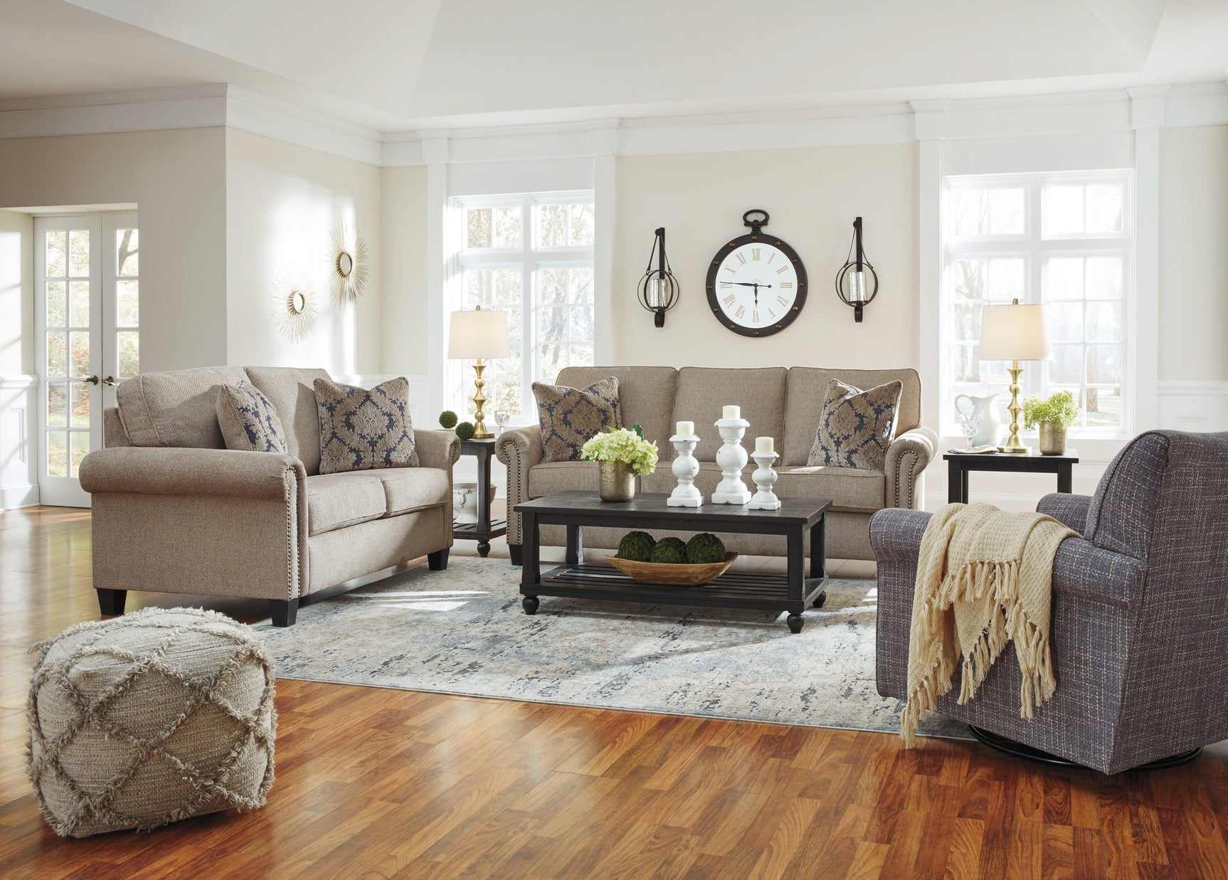 Renley Ash Swivel Glider Accent Chair full room setting