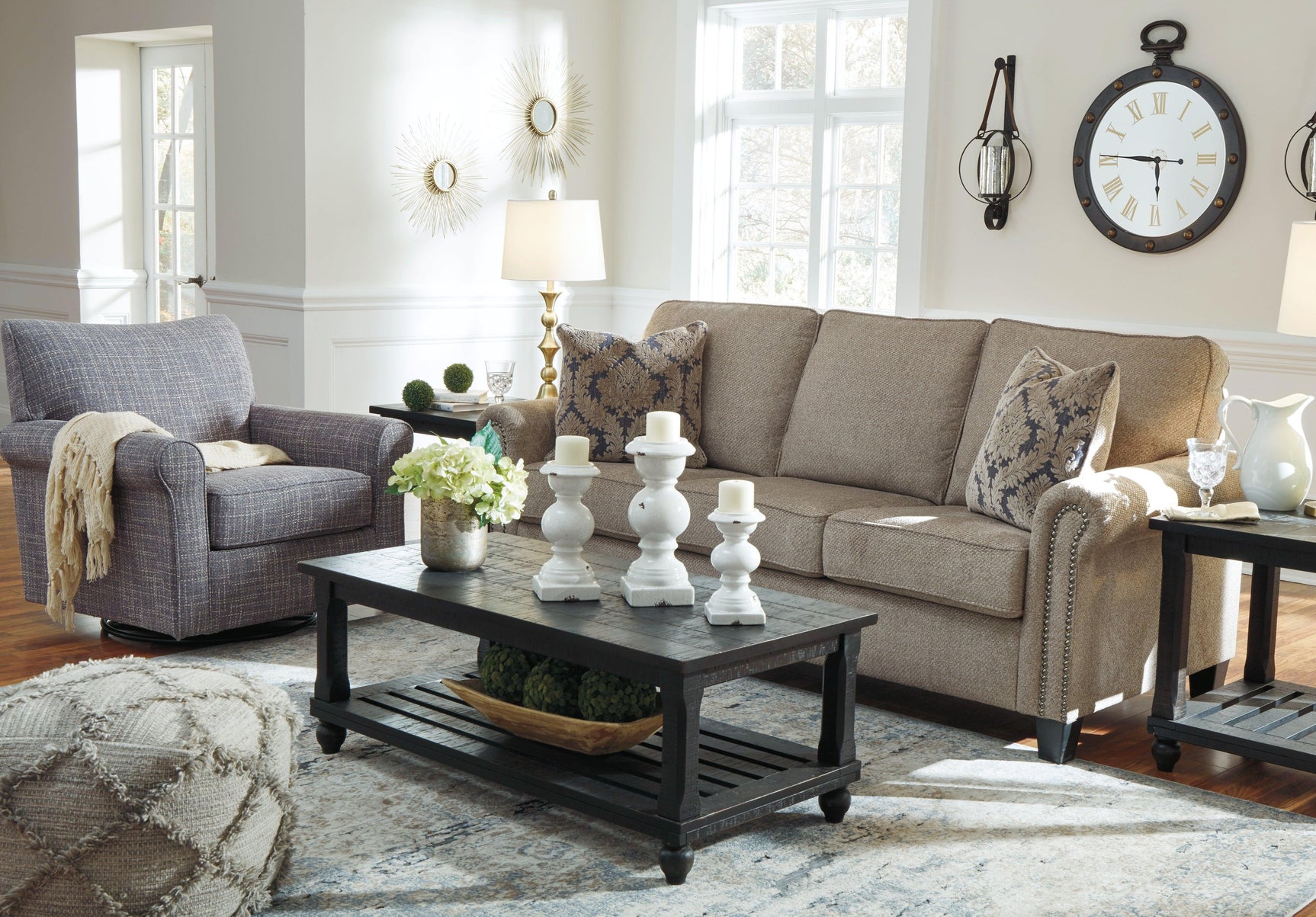 Renley Ash Swivel Glider Accent Chair styled in room
