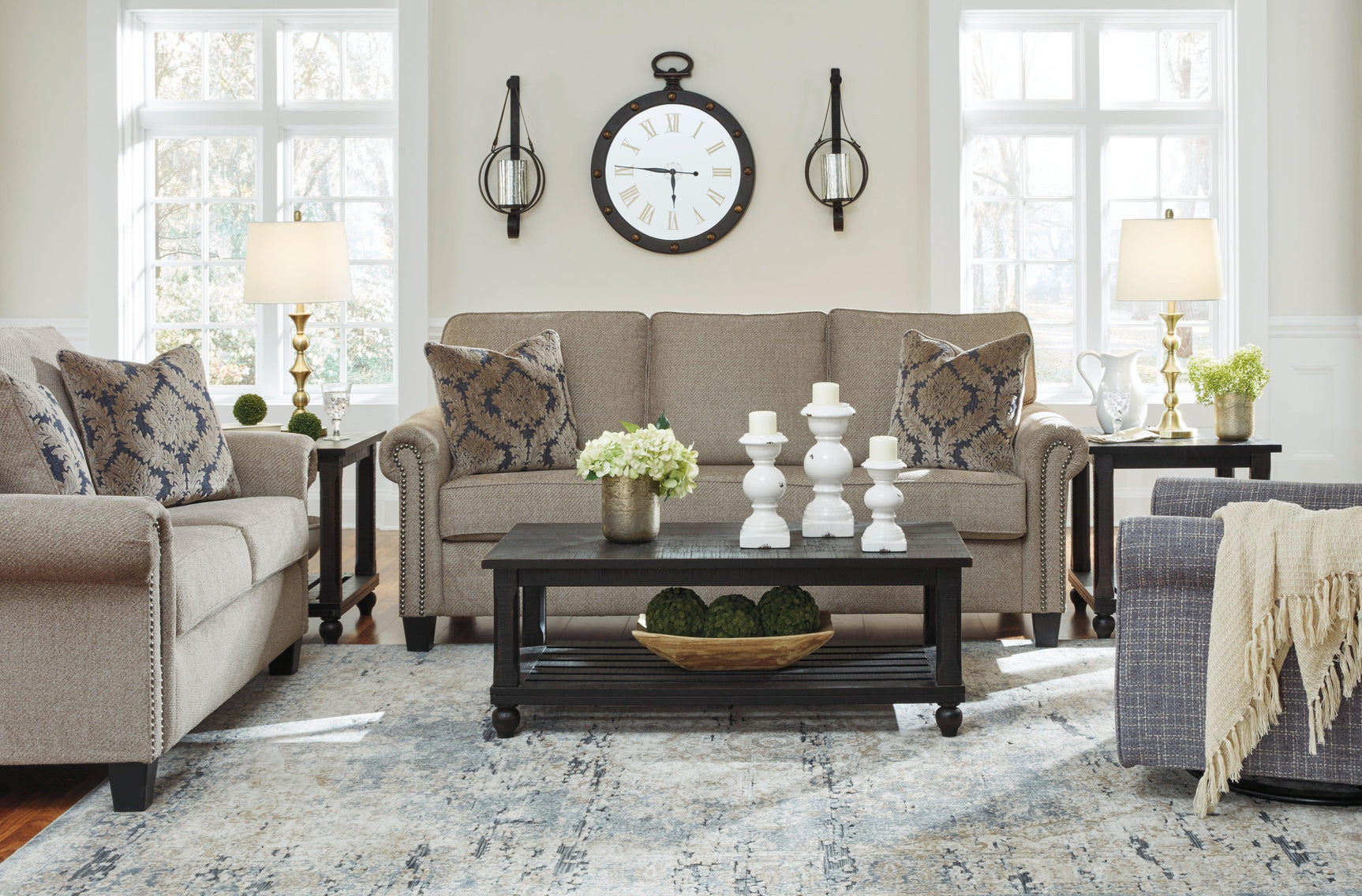Renley Ash Swivel Glider Accent Chair detail on fabric texture