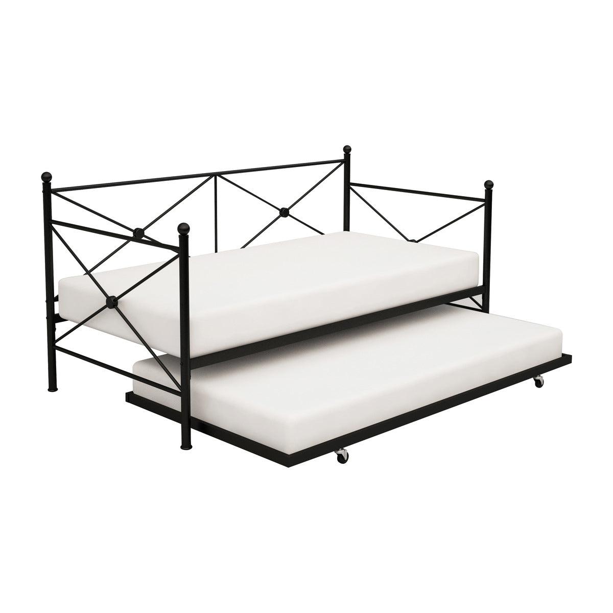 Jones Black Metal Daybed with Trundle trundle extended