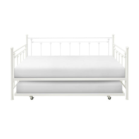 Lorena White Metal Daybed with pull-out trundle, front view