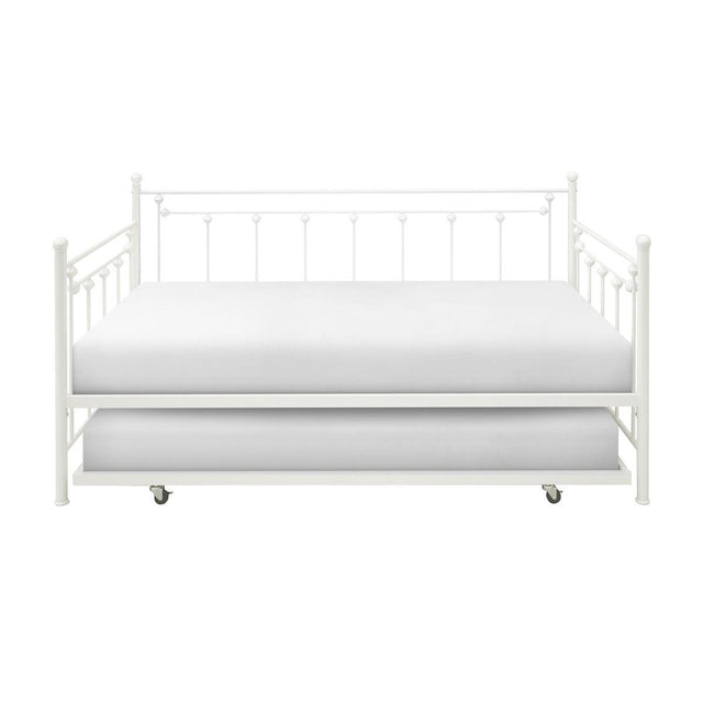 Lorena White Metal Daybed with pull-out trundle, front view