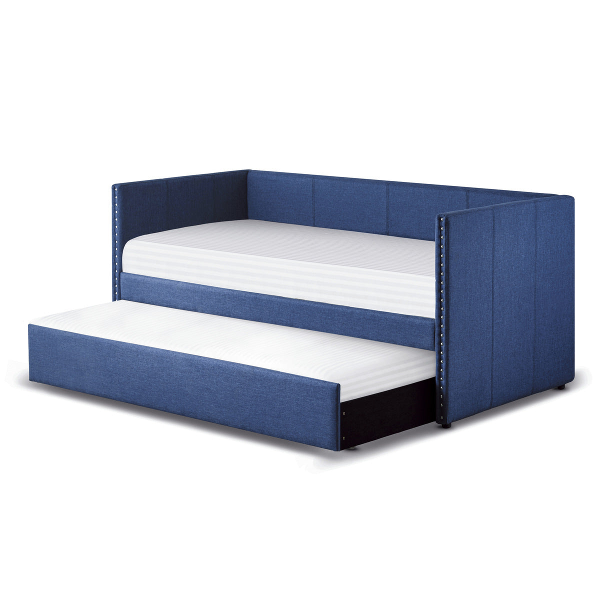 Pull-out trundle on casters under daybed