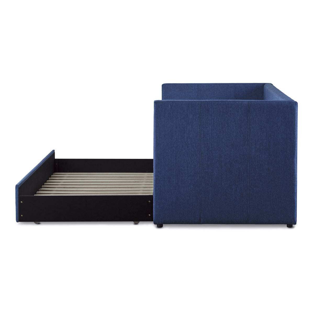 Blue upholstered daybed corner detail