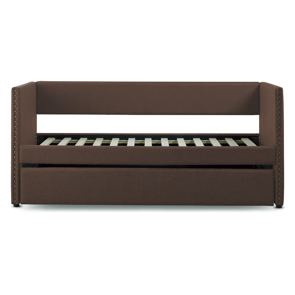 Therese daybed with chocolate brown upholstery front angle