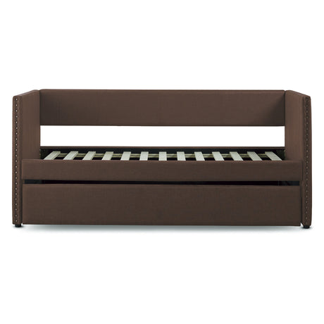 Therese daybed with chocolate brown upholstery front angle