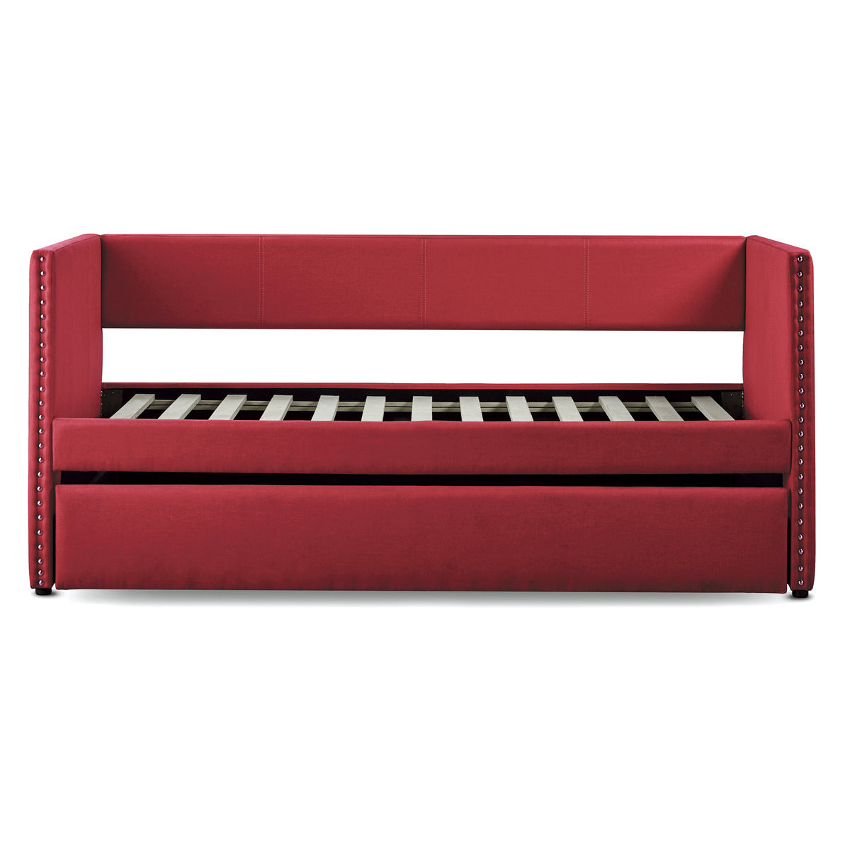 Red upholstered daybed front view